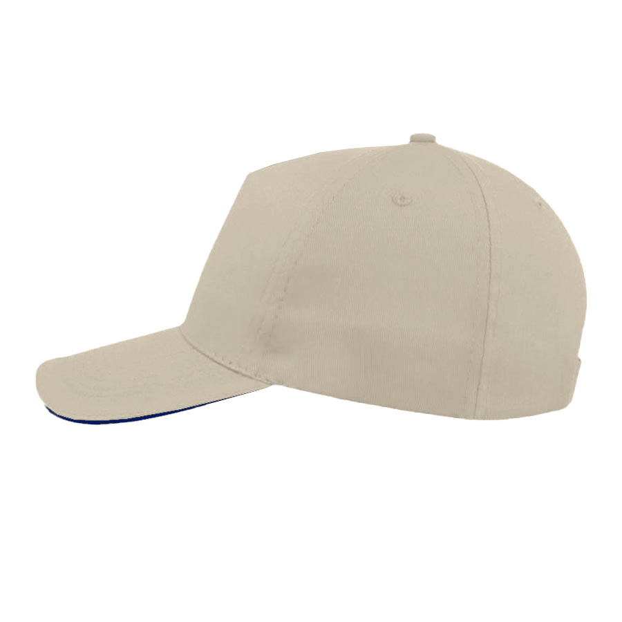 Бейсболка"Cover Sandwich", 5 клиньев, металлическая застежка; беж. + т.синий; 100% хлопок; 370 г/м2