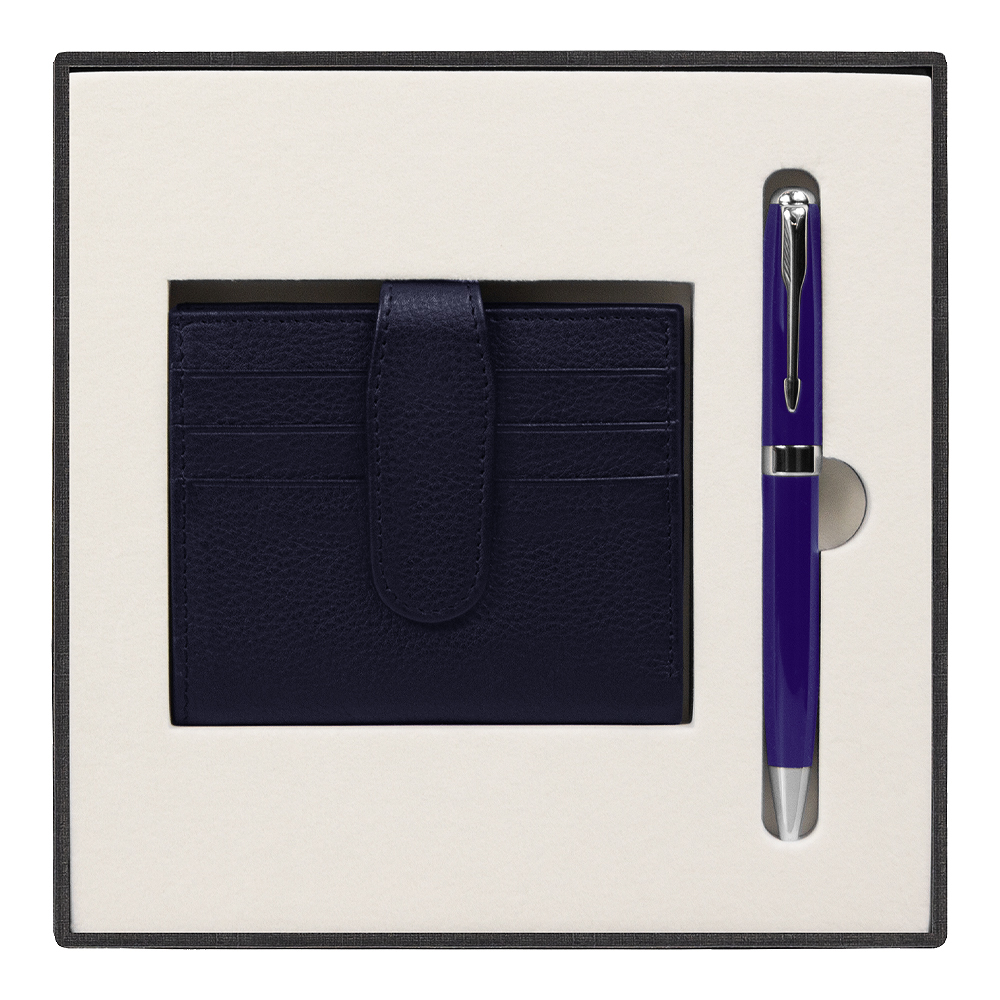 Набор подарочный Solution Superior Duo (ручка Universal, металл, синий/серебро, футляр для кредитных карт Leather Road)
