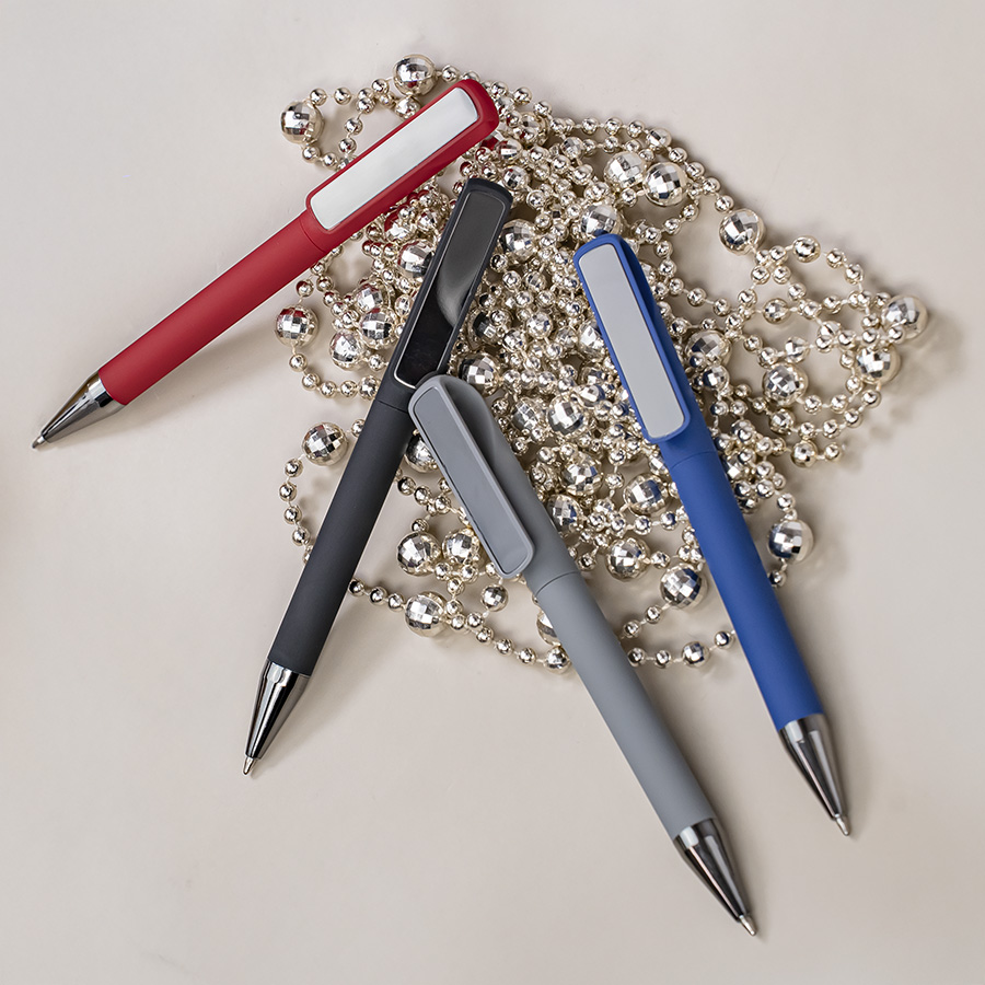 Ручка шариковая GLOSSY GUN с покрытием soft touch, красный/темно-серый, пластик, металл