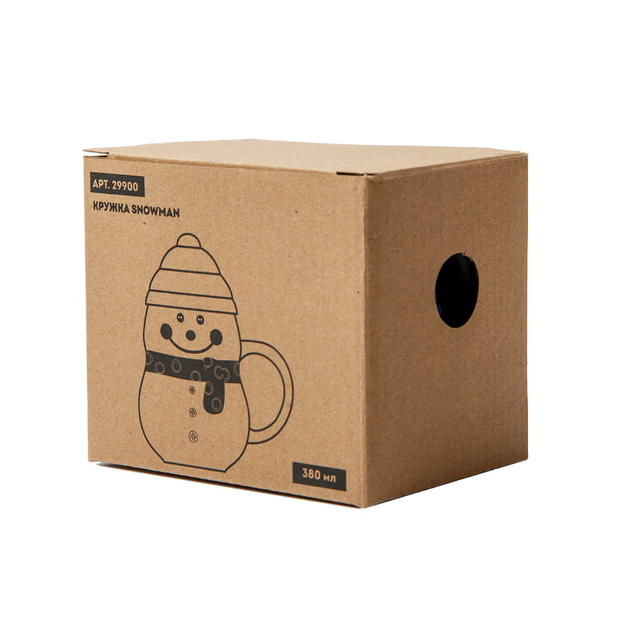 Кружка SNOWMAN с крышкой, белый с красным, 380мл, фарфор