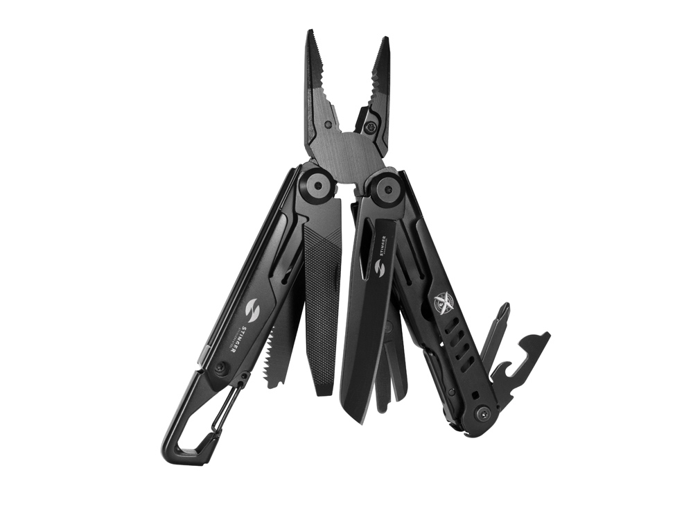 Мультитул Stinger, 115 мм, 14 функций, сталь, черный