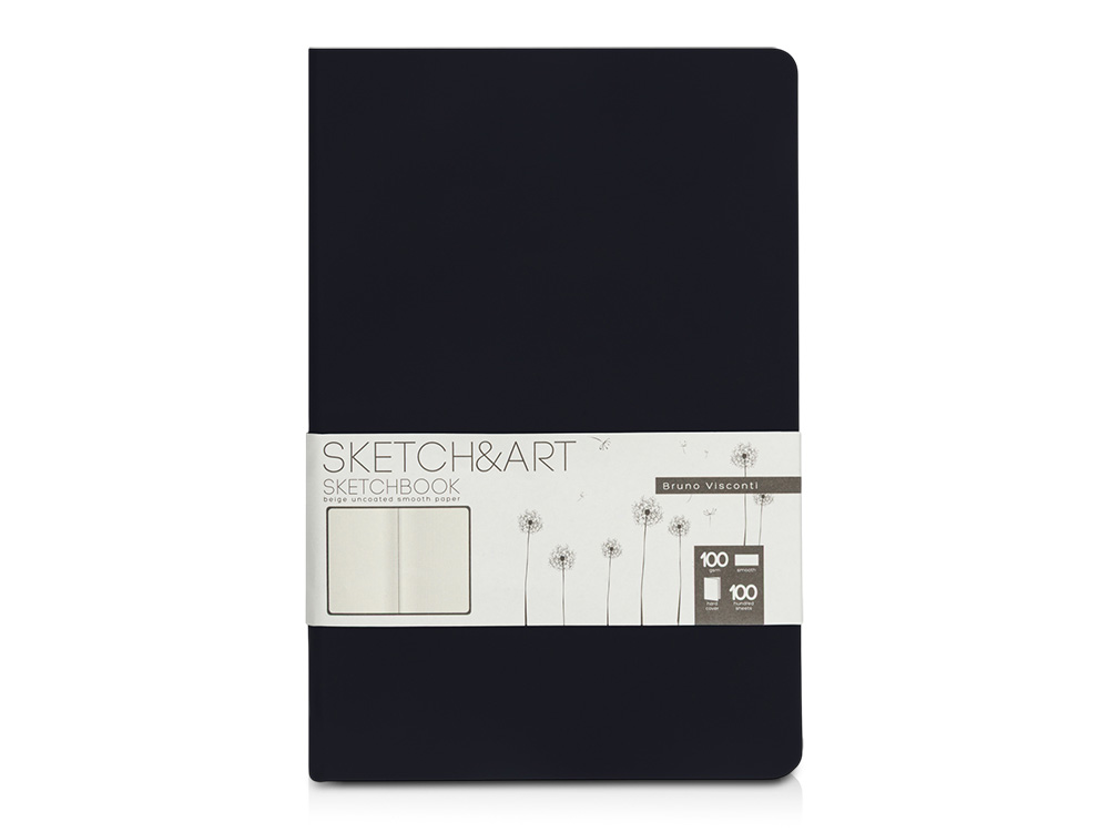 Скетчбук Sketch & Art в твердом переплете 143х216 мм, 100 л. черной бумаги 100 г/м2