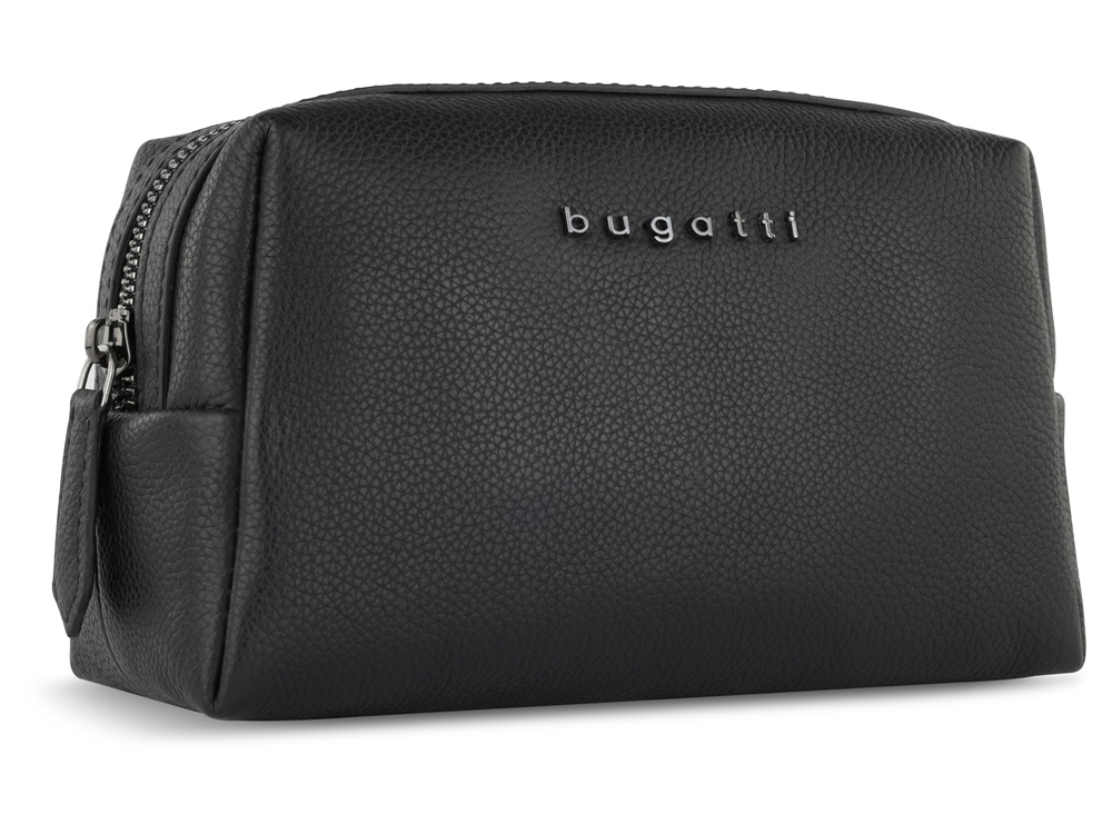 Косметичка BUGATTI Bella, чёрная, воловья кожа/полиэстер, 19х8