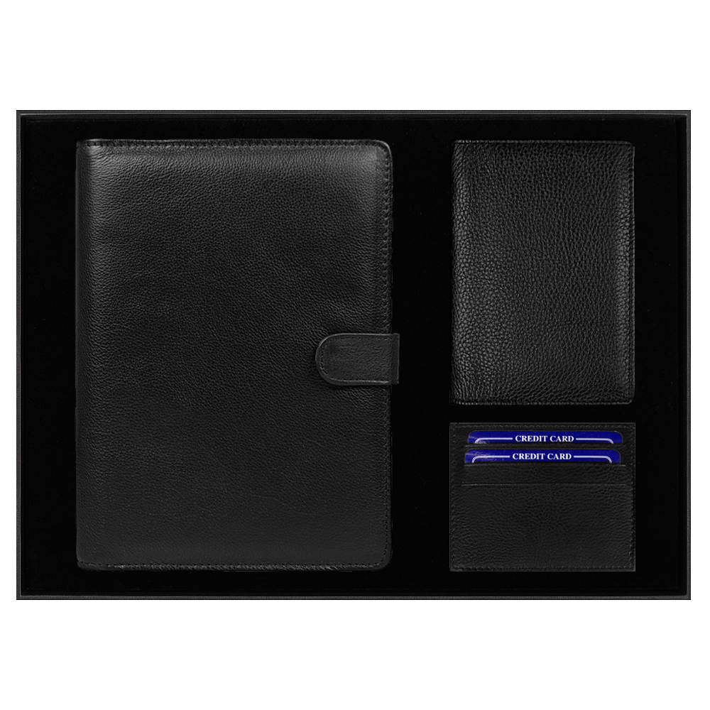 Набор подарочный Solution Prestige Quadro (Блокнот Flexy Forest Urban Latte в суперобложке Country Leather Sky, обложка для автодокументов Leather Sun