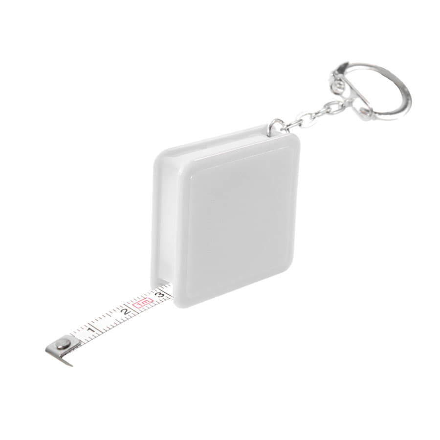 Брелок-рулетка (1 м); белый; 4х4х1 см; пластик
