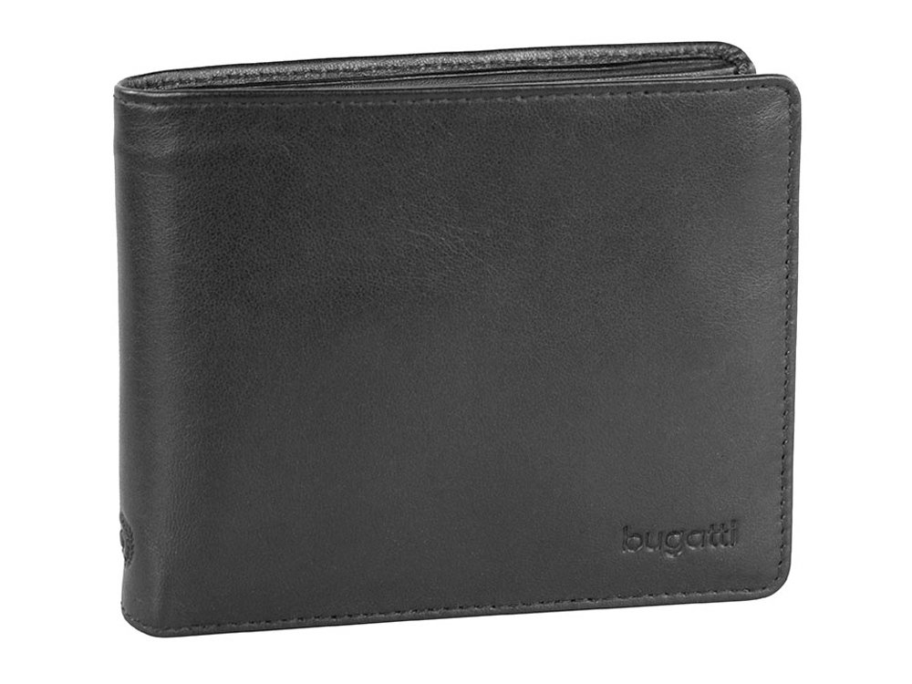 Портмоне BUGATTI Primo, чёрное, натуральная воловья кожа, 11, 5х2х9