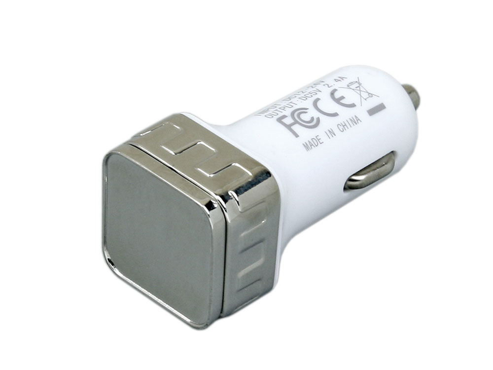 Автомобильная зарядка CC-03, 2 USB порта, квадратное основание для логотипа