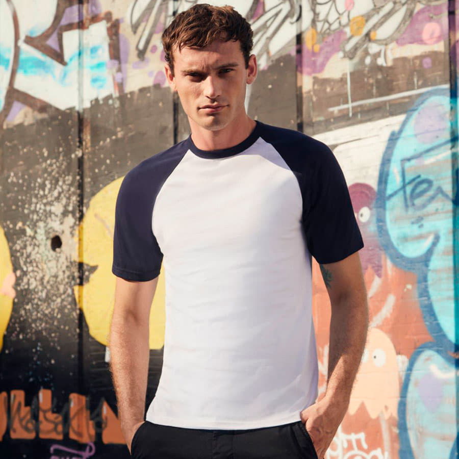 Футболка»Short Sleeve Baseball T», белый с красным_2XL, 100% х/б