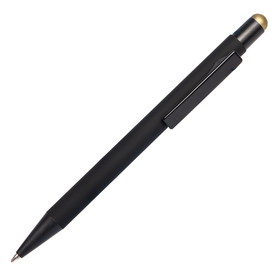 Ручка шариковая FACTOR BLACK со стилусом, черный/золотой, металл, пластик