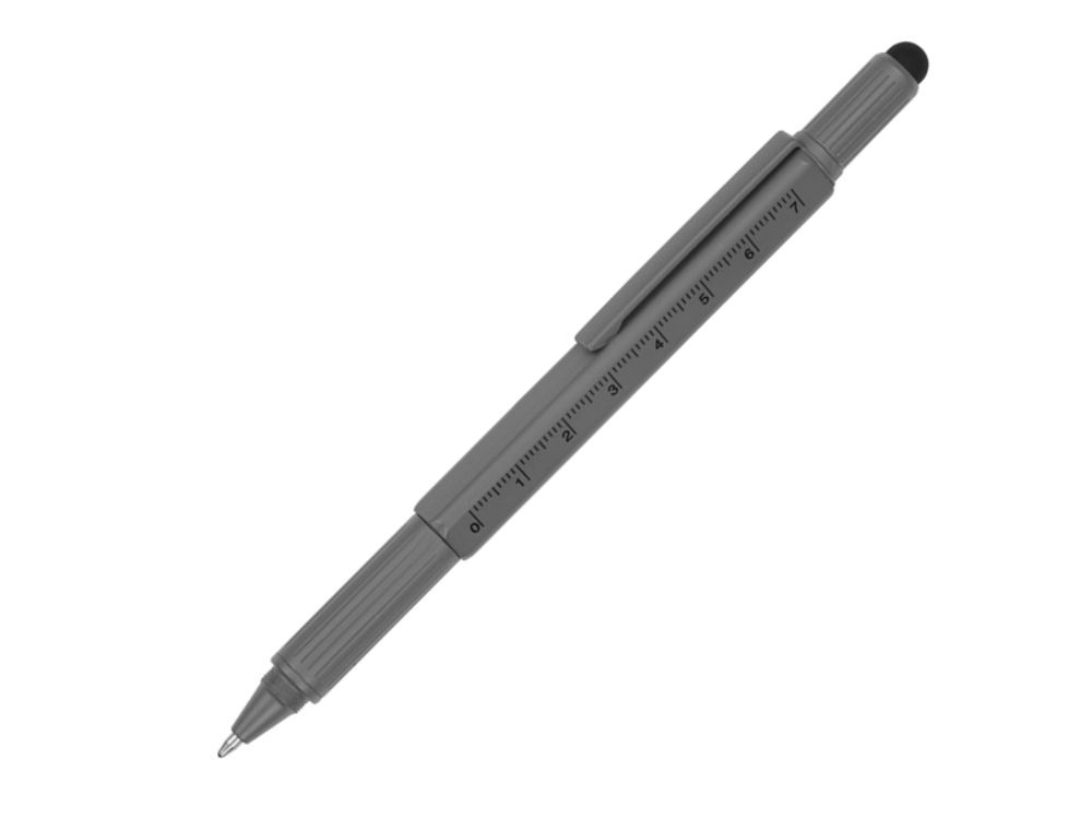 Ручка шариковая металлическая Tool, серый. Встроенный уровень, мини отвертка