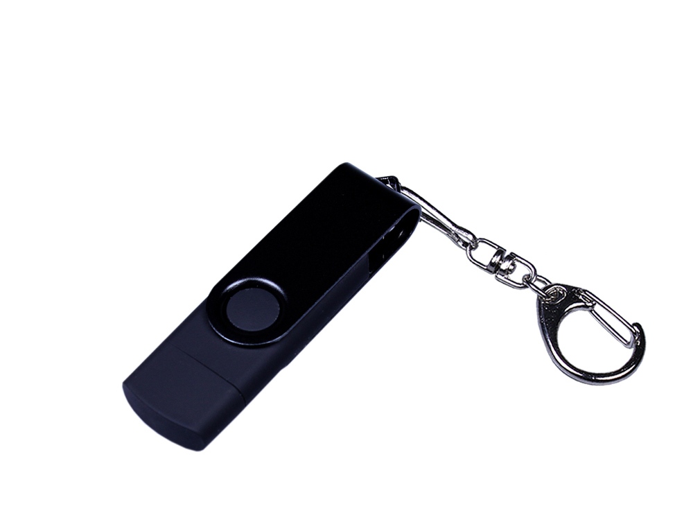USB-флешка на 64 ГБ 3 в 1 поворотный механизм, c двумя дополнительными разъемами MicroUSB и TypeC C с одноцветным металлическим клипом