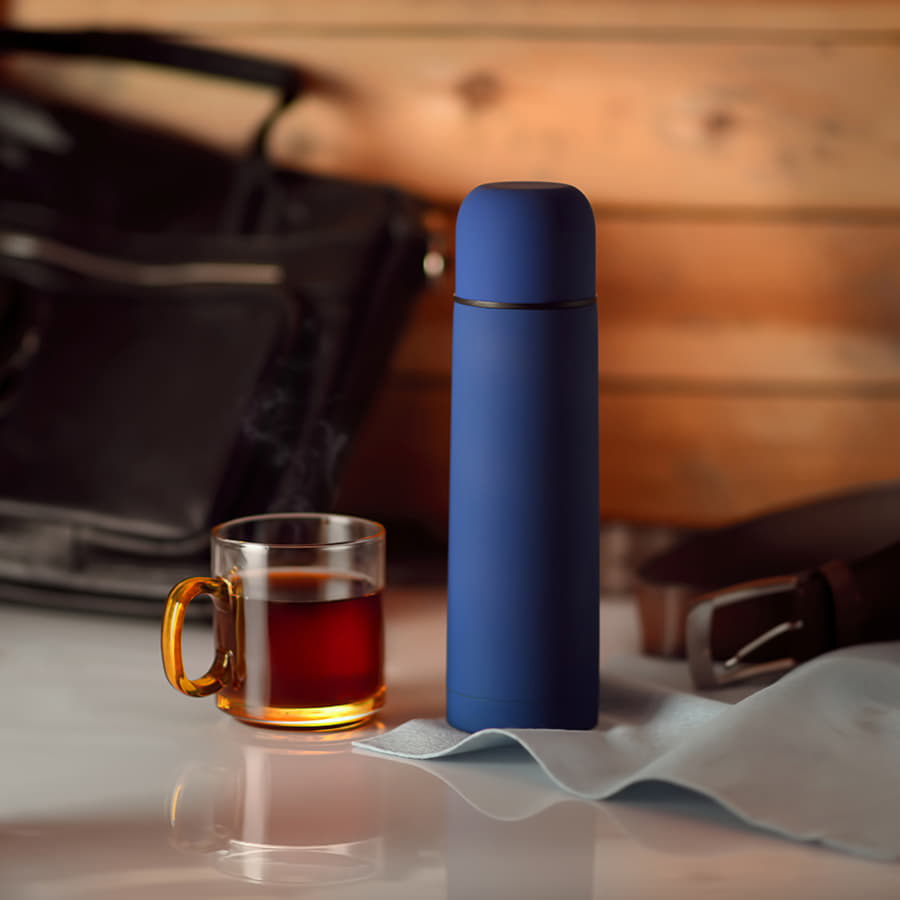 Термос вакуумный»Flask», сталь с покрытием софт тач, зеленый