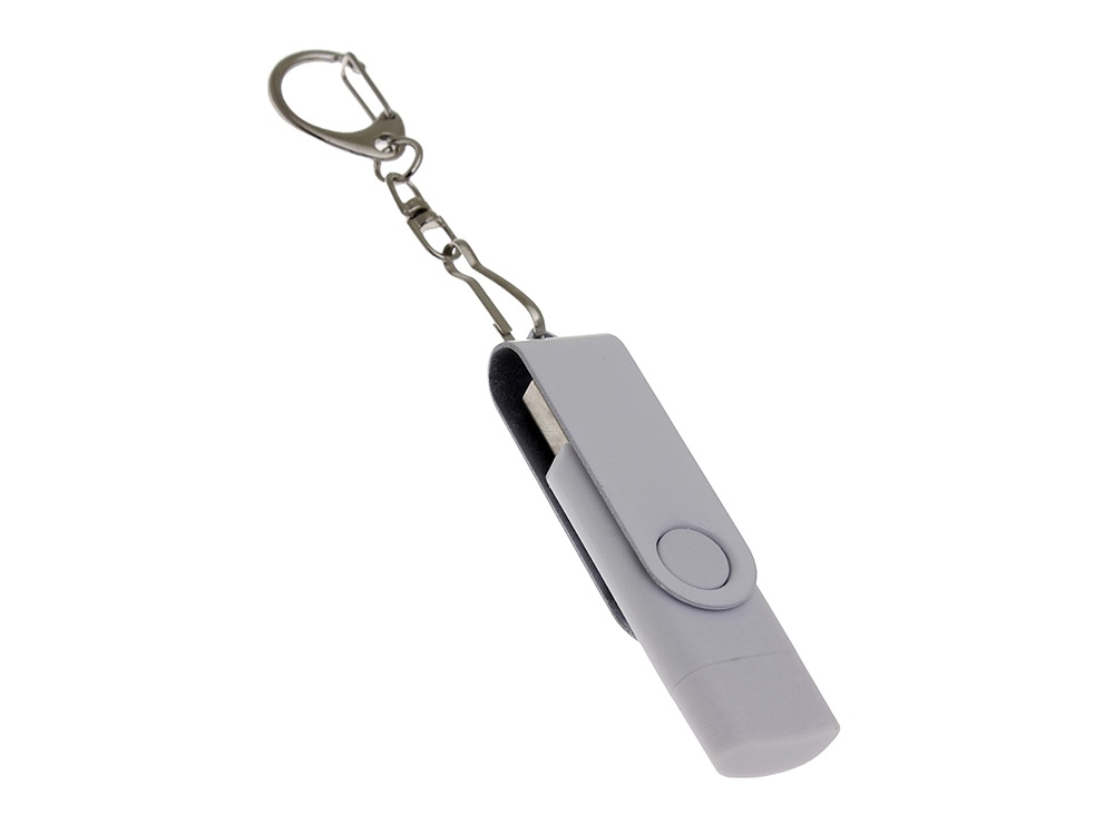 USB-флешка на 8 Гб 2 в 1 поворотный механизм, c дополнительным разъемом Type-C с одноцветным металлическим клипом