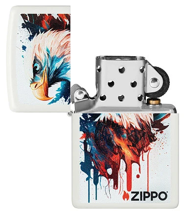 Зажигалка ZIPPO Painted Eagle Design с покрытием White Matte, латунь/сталь, белая, матовая, 38x13x57 мм