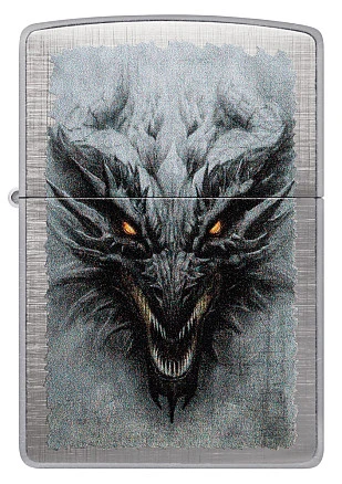 Зажигалка ZIPPO Dragon Design с покрытием Linen Weave, латунь/сталь, серебристая, 38x13x57 мм