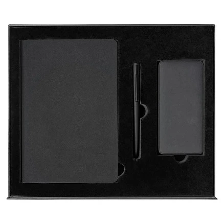 Набор подарочный Solution Prestige Trio (Ежедневник Flexy Latte Color А5, Внешний аккумулятор (powerbank) «WeCharge Velvet», ручка SAMURAI Requis ) в подарочный коробке, черный
