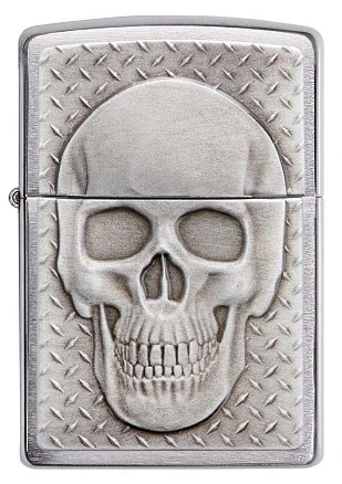 Зажигалка ZIPPO Skull Design с покрытием Brushed Chrome, латунь/сталь, серебристая, 38x13x57 мм