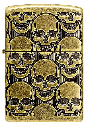 Зажигалка ZIPPO Armor® Cackling Cranium с покрытием Antique Brass, латунь/сталь, золотистая, матовая, 38x13x57 мм