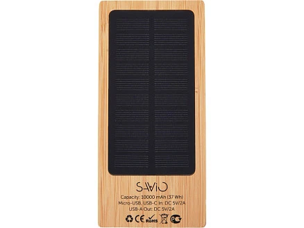 Внешний аккумулятор с подсветкой лого и солнечной панелью Reedia S1, 10000 mAh, бамбук, черный