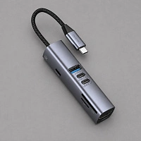 USB-хаб 7 в 1 USB-C - USB-A3.0 + 2хUSB-C + USB-C PD100Вт + HDMI + SD + microSD, серый, Deppa