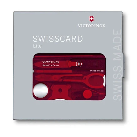 Швейцарская карточка VICTORINOX SwissCard Lite, 13 функций, полупрозрачная красная