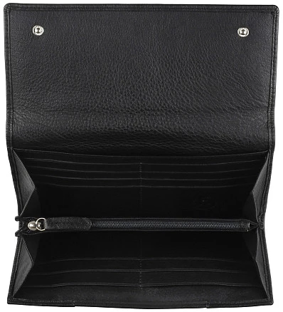 Кошелёк женский BUGATTI Lady Top, чёрный, натуральная воловья кожа, 20х2,5х10,5 см
