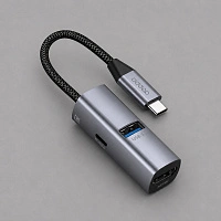 USB-хаб 3 в 1 USB-C - USB-A3.0 + USB-C PD100Вт + HDMI, серый, Deppa