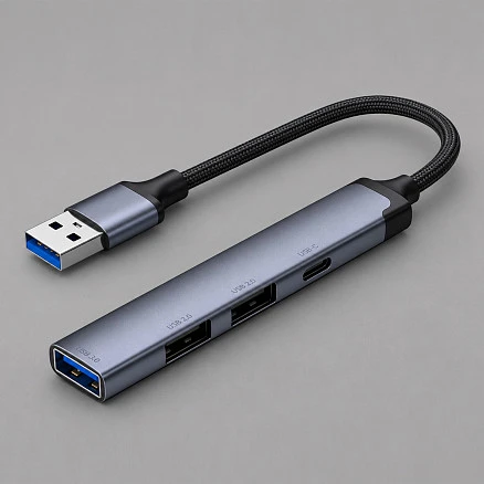 USB-хаб USB-A 3.0 + 2xUSB-A 2.0 + USB-C, серый, Deppa