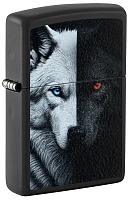 Зажигалка ZIPPO Two Wolves с покрытием Black Matte, латунь/сталь, черная, 38x13x57 мм