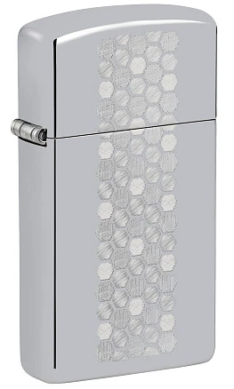 Зажигалка ZIPPO Slim® Honeycomb Design с покрытием High Polish Chrome, латунь/сталь, серебристая, 29x10x60 мм