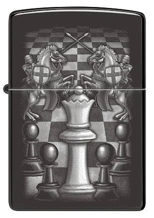 Зажигалка ZIPPO Chess Design с покрытием High Polish Black, латунь/сталь, черная, 38x13x57 мм