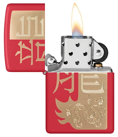 Зажигалка ZIPPO Year of the Dragon 2024 с покрытием Red Matte, латунь/сталь, красная, 38x13x57 мм
