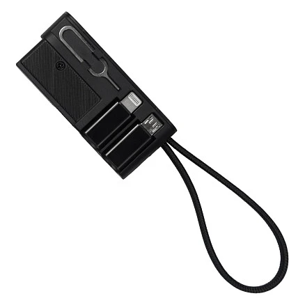 Кабель зарядный выдвижной USB Ultra Link  60W 3-в-1 на Lightning, Micro-USB, Type-C «U50» 2,4 A, Quick Charge в пластиковом футляре, черный