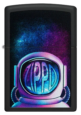 Зажигалка ZIPPO Astronaut с покрытием Black Matte, латунь/сталь, чёрная, матовая, 38x13x57 мм