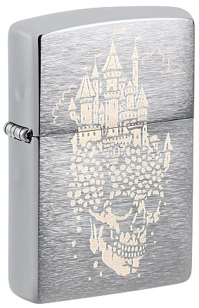 Зажигалка ZIPPO Skull Castle Design с покрытием Brushed Chrome, латунь/сталь, серебристая, 38x13x57 мм