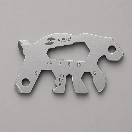 Мини-мультитул карманный Stinger, 55 x 35 мм, 5 функций, медведь, нержавеющая сталь, серебристый, в блистере