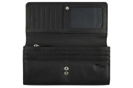 Кошелёк женский BUGATTI Banda, с защитой данных RFID, чёрный, кожа козы/полиэстер, 18,5х2,5х9,5 см