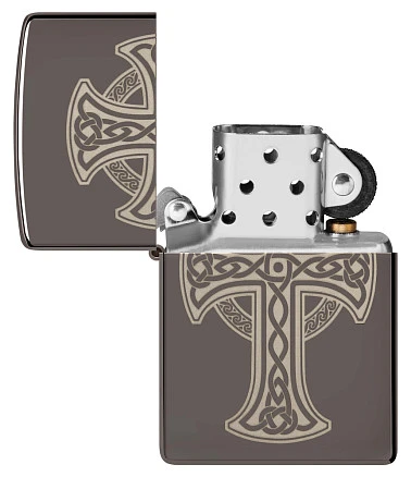Зажигалка ZIPPO Celtic Cross Design с покрытием Black Ice®, латунь/сталь, черная, 38x13x57 мм
