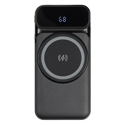 Внешний аккумулятор (powerbank) «Nova», 10 000 mAH, с тремя зарядными шнурами, c беспроводным магнитным контактом magsafe до 15W, 22,5W (Ватт) super fast charge, Power Delivery (PD) 20W (dfnn), QC3.0, черный
