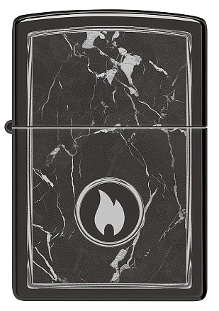 Зажигалка ZIPPO Marble Flame с покрытием High Polish Black, латунь/сталь, черная, глянцевая, 38x13x57 мм