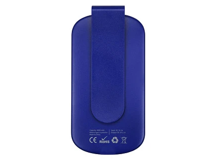 Портативное зарядное устройство Pin на 4000 mAh с большой площадью нанесения и клипом для крепления к одежде или сумке, синий