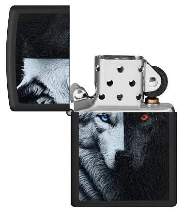 Зажигалка ZIPPO Two Wolves с покрытием Black Matte, латунь/сталь, черная, 38x13x57 мм