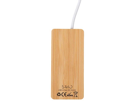 USB хаб с подсветкой лого Reedia S5, 3*USB, 1*Type C, бамбук, черный