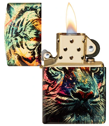 Зажигалка ZIPPO Painted Tiger Design с покрытием 540 Tumbled Brass, латунь/сталь, разно