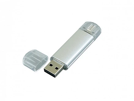 USB-флешка на 16 Гб.c дополнительным разъемом Micro USB, серебро