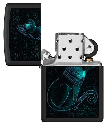 Зажигалка ZIPPO Spiritual Cat с покрытием Black Light, латунь/сталь, черная, матовая 38x13x57 мм