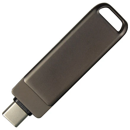 Флеш накопитель  USB 2.0 + TYPE C, FinTech, металл, темно-серый матовый, 16 GB