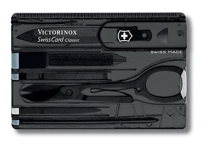 Швейцарская карточка VICTORINOX SwissCard Classic, 10 функций, полупрозрачная чёрная