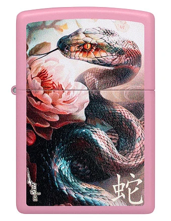 Зажигалка ZIPPO Mazzi® Anaconda с покрытием Pink Matte, латунь/сталь, розовая, матовая, 38x13x57 м