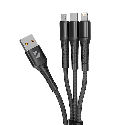 Дата-кабель Armor 3 в 1: micro USB, USB-C, Ligthning, 1.2м, черный, Deppa
